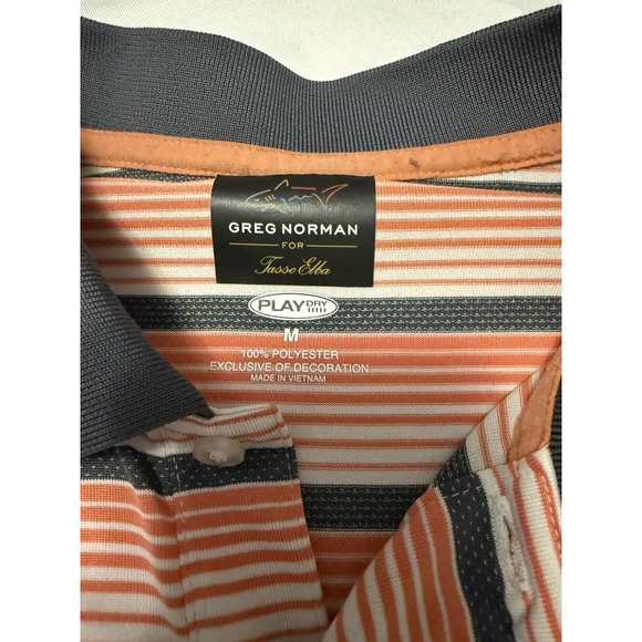 Greg Norman for Tasso Elba Play Dry Men's Striped Polo Shirt Orange Gray White M - Picture 4 of 6